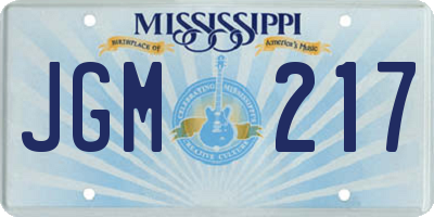 MS license plate JGM217