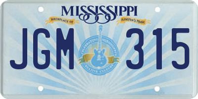 MS license plate JGM315