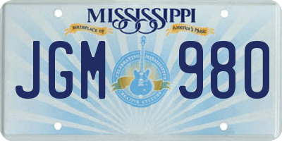MS license plate JGM980