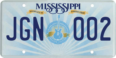MS license plate JGN002