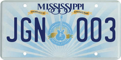 MS license plate JGN003