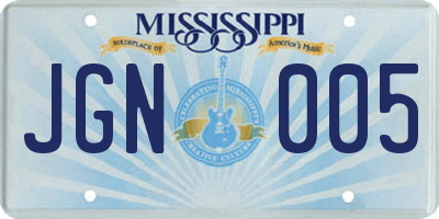 MS license plate JGN005
