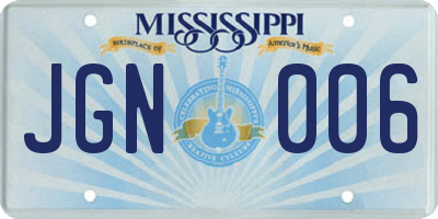 MS license plate JGN006