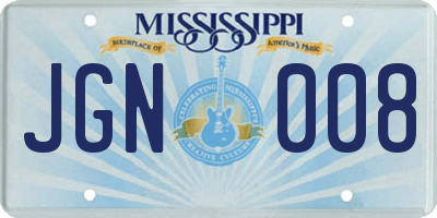 MS license plate JGN008