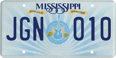 MS license plate JGN010