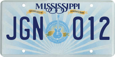 MS license plate JGN012