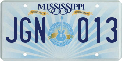 MS license plate JGN013