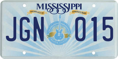 MS license plate JGN015