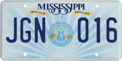 MS license plate JGN016