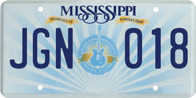 MS license plate JGN018