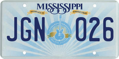 MS license plate JGN026