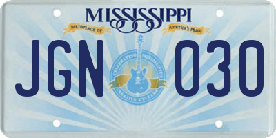 MS license plate JGN030