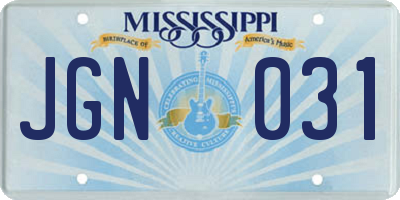 MS license plate JGN031