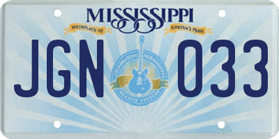 MS license plate JGN033