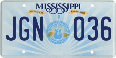 MS license plate JGN036