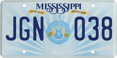 MS license plate JGN038