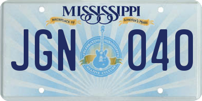 MS license plate JGN040