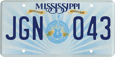 MS license plate JGN043