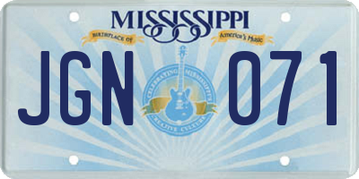 MS license plate JGN071
