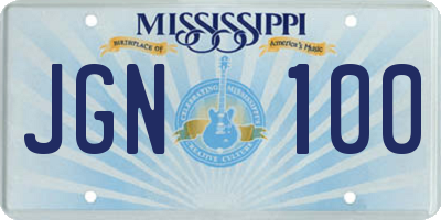 MS license plate JGN100
