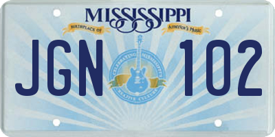 MS license plate JGN102