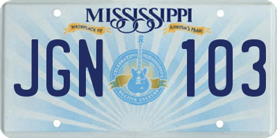 MS license plate JGN103