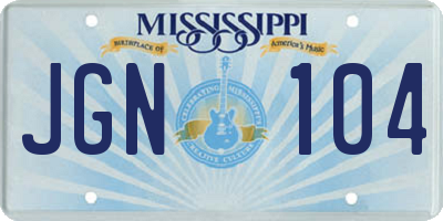 MS license plate JGN104