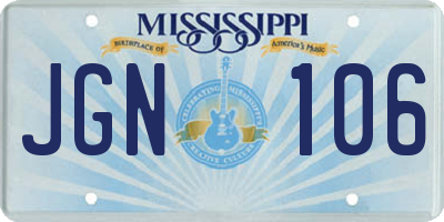 MS license plate JGN106