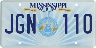 MS license plate JGN110