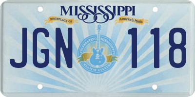 MS license plate JGN118