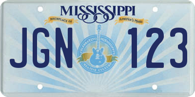 MS license plate JGN123