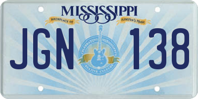 MS license plate JGN138