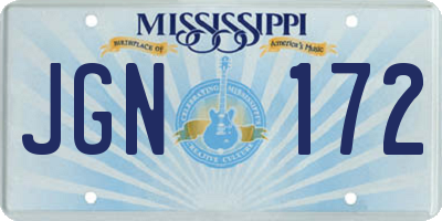 MS license plate JGN172