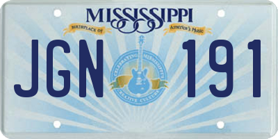 MS license plate JGN191