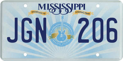 MS license plate JGN206