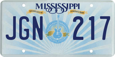 MS license plate JGN217
