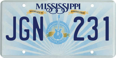 MS license plate JGN231