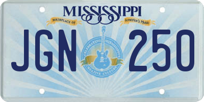 MS license plate JGN250