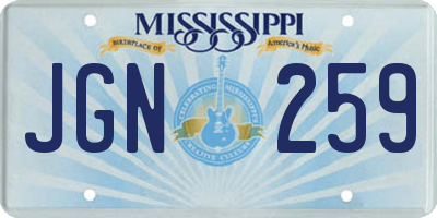 MS license plate JGN259