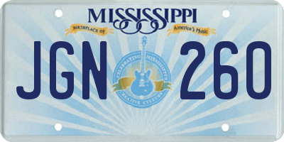MS license plate JGN260