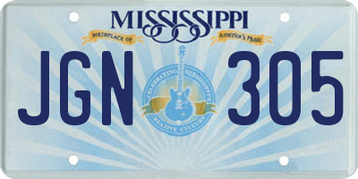 MS license plate JGN305