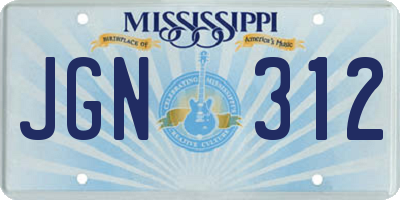 MS license plate JGN312