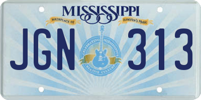 MS license plate JGN313