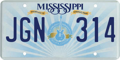 MS license plate JGN314