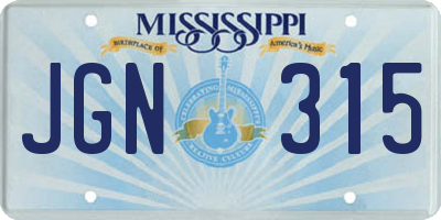 MS license plate JGN315