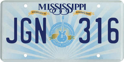 MS license plate JGN316