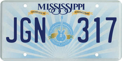 MS license plate JGN317