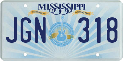 MS license plate JGN318