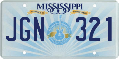 MS license plate JGN321