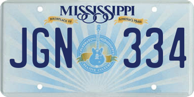 MS license plate JGN334
